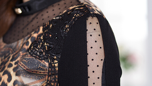 Glamorous Dresses Leopard Print Women Plus Size Long Sleeve Fake Two - Black