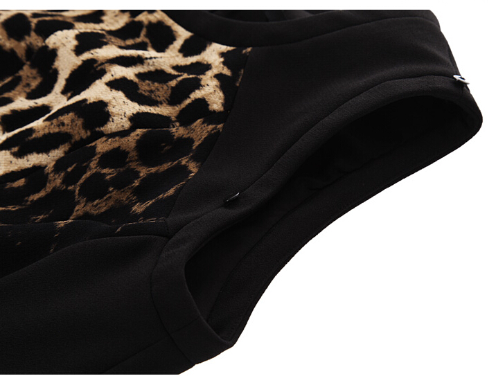 High Quality Dresses Ladies Leopard Print Knee Length Fur Elegant - Black