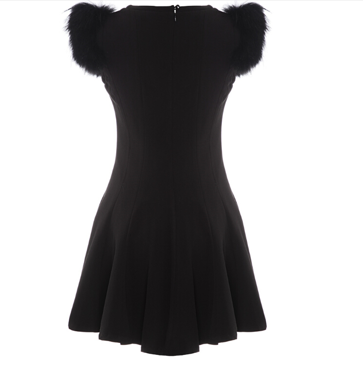 High Quality Dresses Ladies Leopard Print Knee Length Fur Elegant - Black