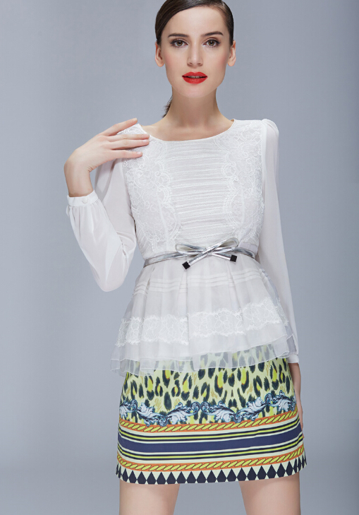 High Quality Dresses Ladies Leopard Print Knee Length Semi Printing - Yellow