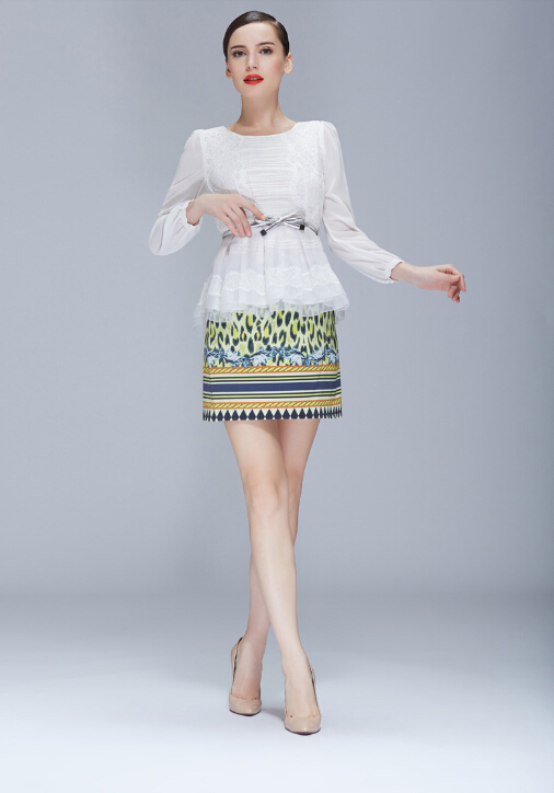 High Quality Dresses Ladies Leopard Print Knee Length Semi Printing - Yellow