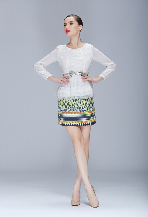 High Quality Dresses Ladies Leopard Print Knee Length Semi Printing - Yellow