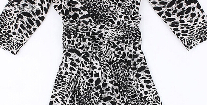 Mature Dresses Spring Women Knee Length Fifth Sleeve Leopard Print - Grey