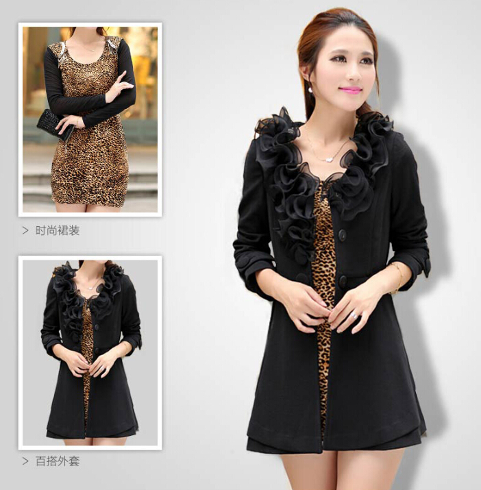 Sexy Dresses Fall Women Printed Long Sleeve Leopard Print Short - Coffee