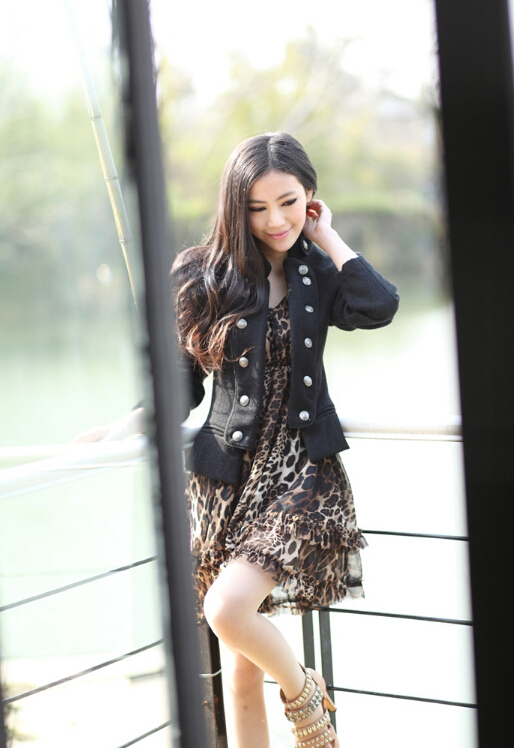 Sexy Dresses Leopard Print Women Long Sleeve Ruffle Sexy Plus Size - Brown