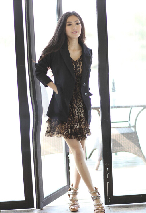 Sexy Dresses Leopard Print Women Long Sleeve Ruffle Sexy Plus Size - Brown