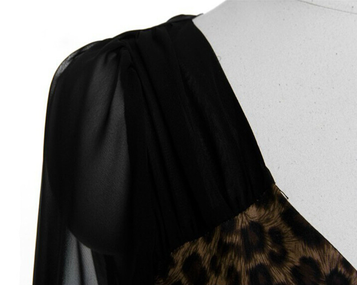 Sexy Dresses Spring Short Ladies Leopard Print Printed Lace Plus Size - Brown