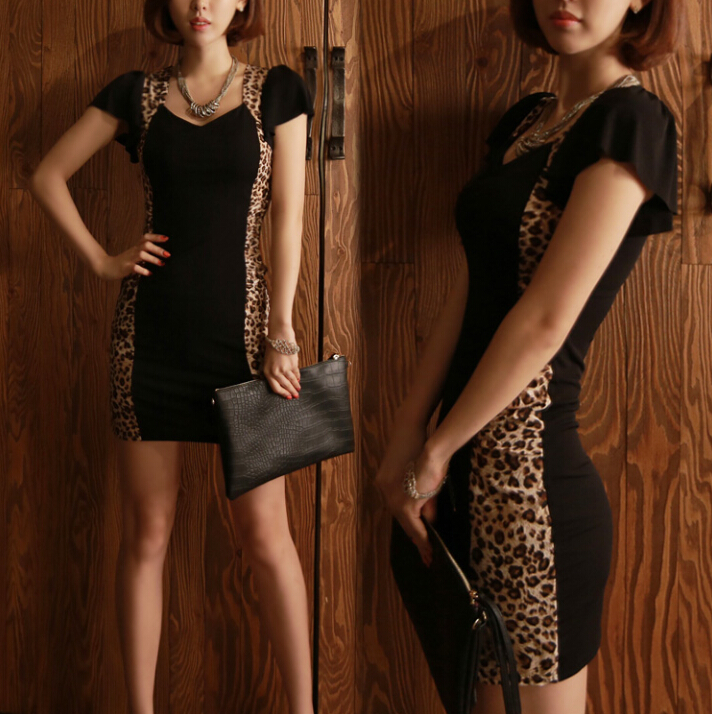Sexy Dresses Summer Female Printed Leopard Print Short Bodycon - Black