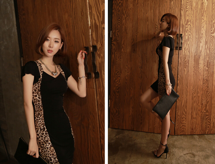 Sexy Dresses Summer Female Printed Leopard Print Short Bodycon - Black