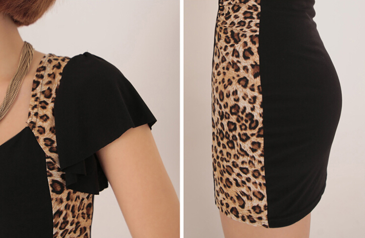 Sexy Dresses Summer Female Printed Leopard Print Short Bodycon - Black