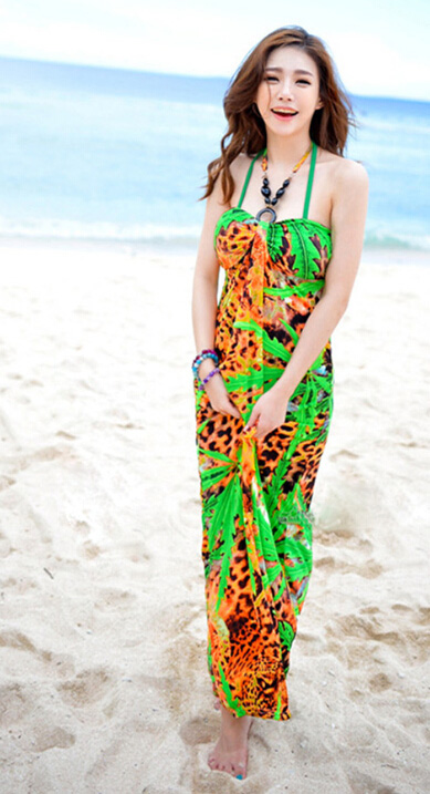 Sexy Dresses Summer Girls Strapless Printed Leopard Print Floor Length - Orange