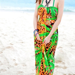 Sexy Dresses Summer Girls Strapless Printed Leopard Print Floor Length - Orange