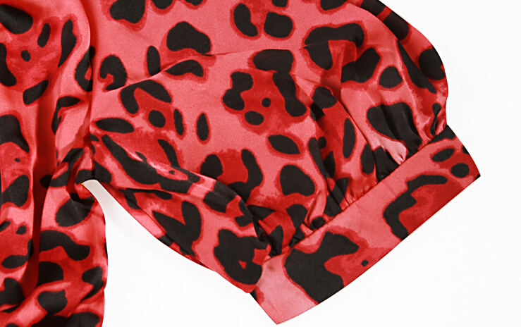Sexy Dresses Summer Ladies Leopard Print Short Sleeved Chiffon Bowknot - Red