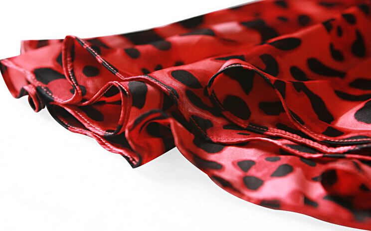 Sexy Dresses Summer Ladies Leopard Print Short Sleeved Chiffon Bowknot - Red
