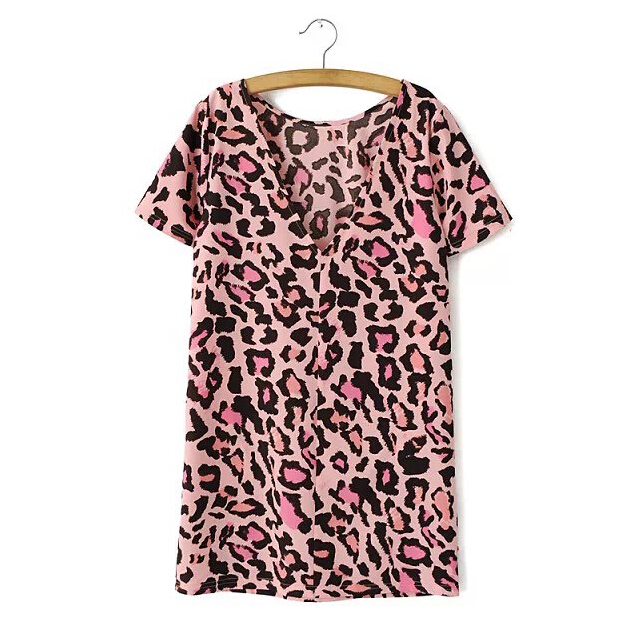Sexy Dresses Summer Short Ladies Leopard Print Printed Open Back - Pink