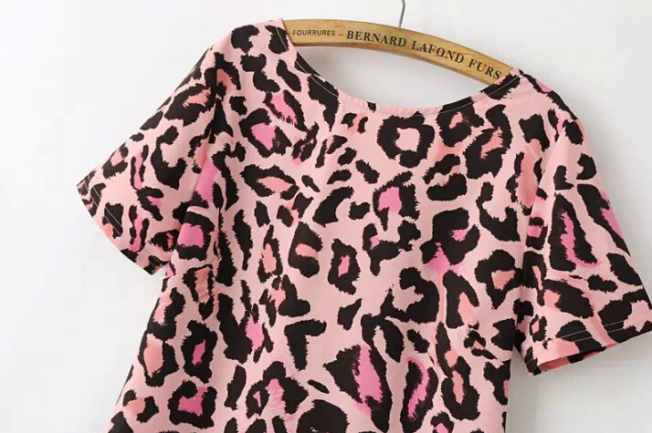 Sexy Dresses Summer Short Ladies Leopard Print Printed Open Back - Pink