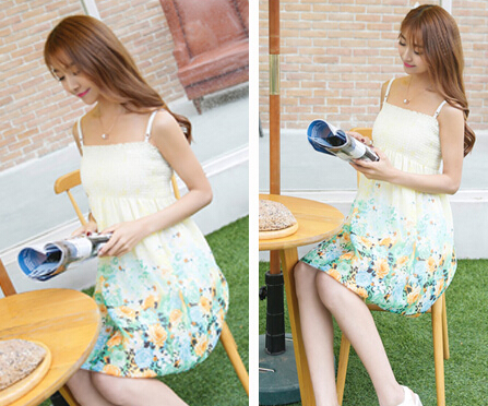 Sweet Dresses Summer Girls Affordable Floral Bohemian Coast Chiffon - Light Yellow