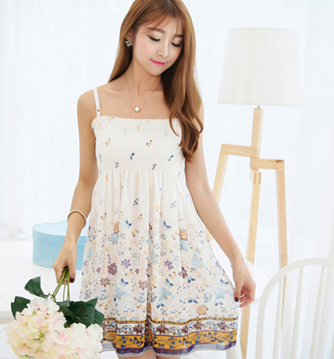 Sweet Dresses Summer Girls Affordable Floral Bohemian Coast Chiffon - White