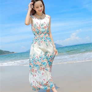 Sweet Dresses Summer Girls Affordable Flower Bohemian Coast Chiffon Long - White Blue