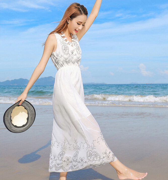 Sweet Dresses Summer Girls Affordable Flower Bohemian Coast Chiffon Long - White