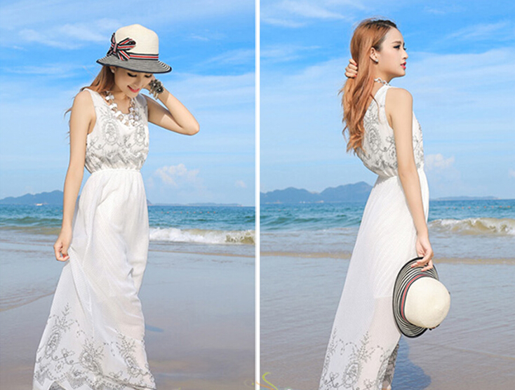 Sweet Dresses Summer Girls Affordable Flower Bohemian Coast Chiffon Long - White