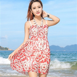 Sweet Dresses Summer Girls Affordable Flower Bohemian Coast Chiffon - Red