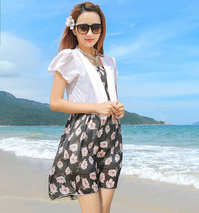 Sweet Dresses Summer Girls Affordable Printed Bohemian Coast Chiffon - Black