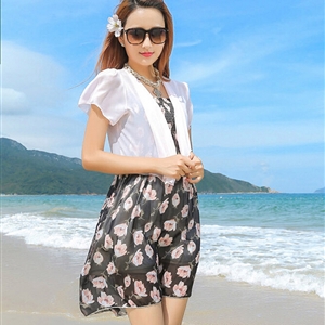 Sweet Dresses Summer Girls Affordable Printed Bohemian Coast Chiffon - Black