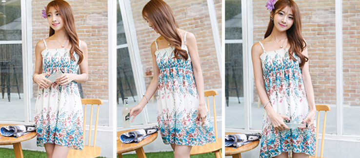 Sweet Dresses Summer Girls Affordable Printed Bohemian Coast Chiffon - Green
