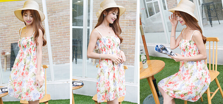 Sweet Dresses Summer Girls Affordable Printed Bohemian Coast Chiffon - Pink