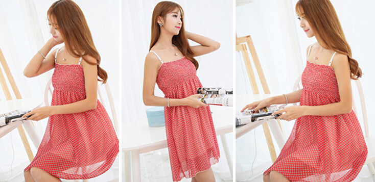 Sweet Dresses Summer Girls Affordable Printed Bohemian Coast Chiffon - Red