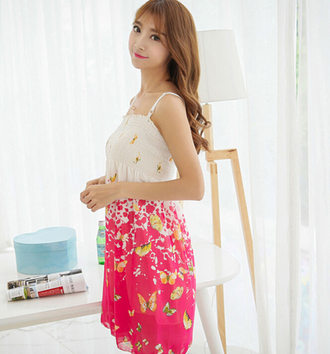 Sweet Dresses Summer Girls Affordable Printed Bohemian Coast Chiffon - Rose