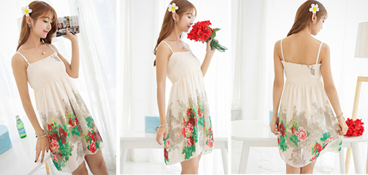 Sweet Dresses Summer Girls Affordable Printed Bohemian Coast Chiffon - White