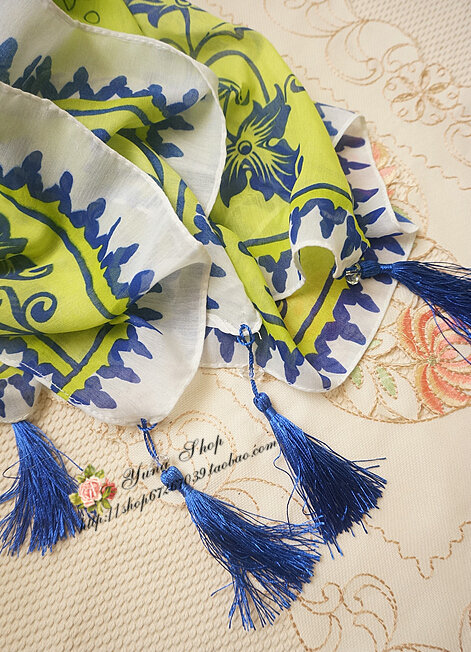 Beaded Printed Scarf Scarves For Women Winter Warm Cotton Panties 180*100CM - Green