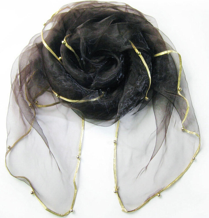 Cheap Sheer Beaded Scarf Shawls Women Winter Warm Chiffon Solid 180*110CM - Coffee