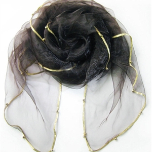 Cheap Sheer Beaded Scarf Shawls Women Winter Warm Chiffon Solid 180*110CM - Coffee