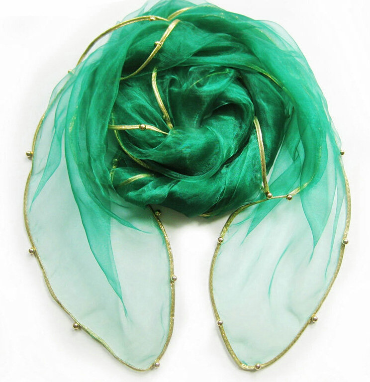 Cheap Sheer Beaded Scarf Shawls Women Winter Warm Chiffon Solid 180*110CM - Dark Green