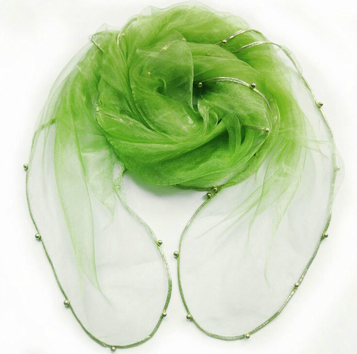 Cheap Sheer Beaded Scarf Shawls Women Winter Warm Chiffon Solid 180*110CM - Green