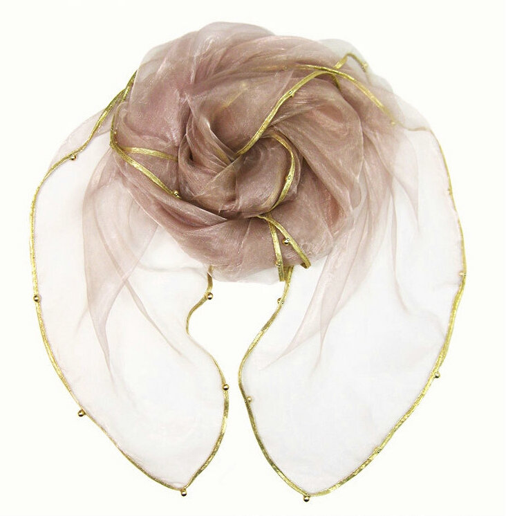 Cheap Sheer Beaded Scarf Shawls Women Winter Warm Chiffon Solid 180*110CM - Pink