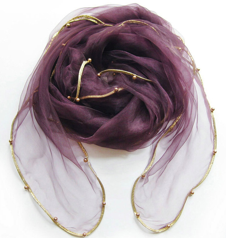 Cheap Sheer Beaded Scarf Shawls Women Winter Warm Chiffon Solid 180*110CM - Purple