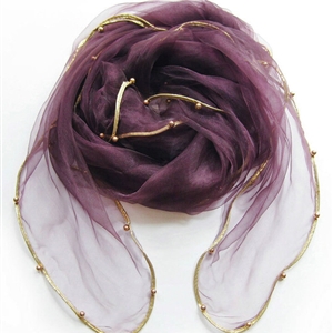 Cheap Sheer Beaded Scarf Shawls Women Winter Warm Chiffon Solid 180*110CM - Purple