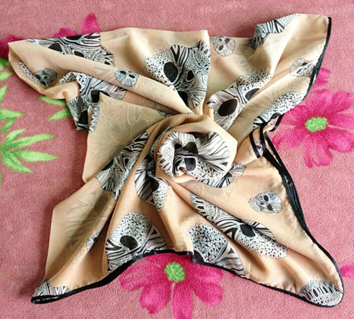 Cheap Sheer Skull Scarf Shawls Women Winter Warm Chiffon 140*140CM - Beige