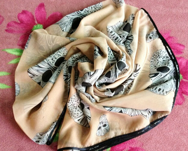 Cheap Sheer Skull Scarf Shawls Women Winter Warm Chiffon 140*140CM - Beige