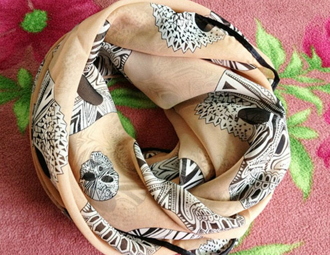 Cheap Sheer Skull Scarf Shawls Women Winter Warm Chiffon 140*140CM - Beige