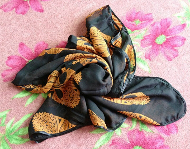 Cheap Sheer Skull Scarf Shawls Women Winter Warm Chiffon 140*140CM - Black