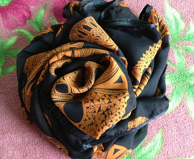 Cheap Sheer Skull Scarf Shawls Women Winter Warm Chiffon 140*140CM - Black