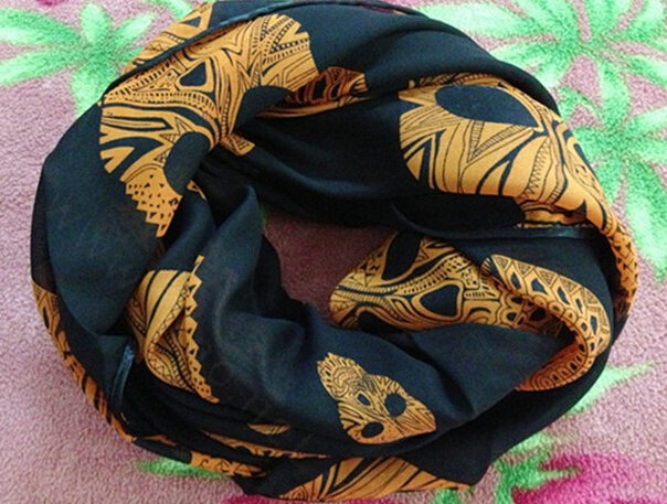 Cheap Sheer Skull Scarf Shawls Women Winter Warm Chiffon 140*140CM - Black