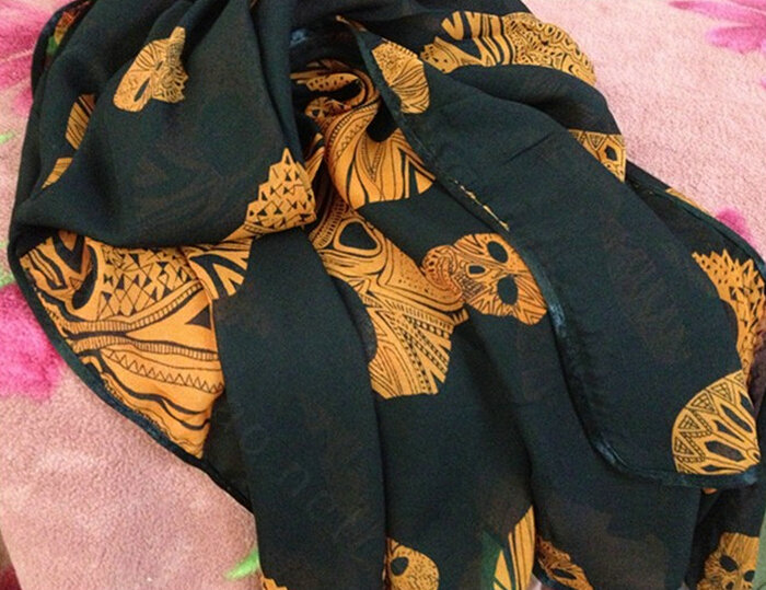 Cheap Sheer Skull Scarf Shawls Women Winter Warm Chiffon 140*140CM - Black