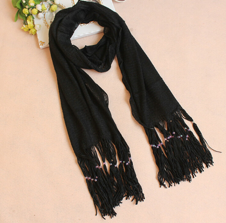 Cheapest Fringed Scarves Wraps Women Winter Warm Wool Solid 185*55CM - Black