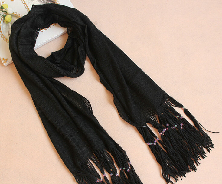 Cheapest Fringed Scarves Wraps Women Winter Warm Wool Solid 185*55CM - Black